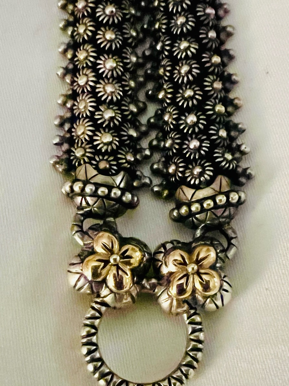 Barbara Bixby Sterling Silver & 18k Flower Accent Woven Collar Necklace - Picture 5 of 9